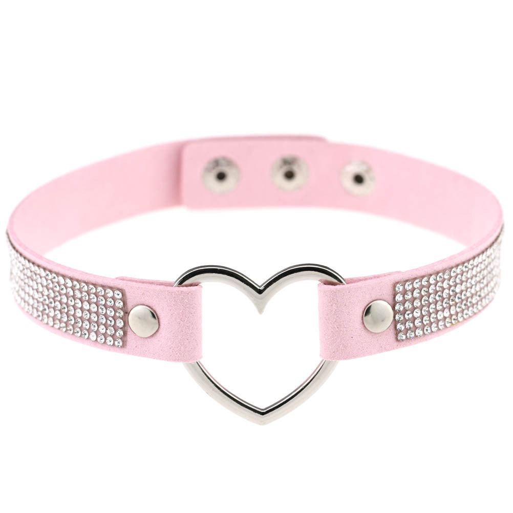 Japan's Harajuku Soft Girl Black Rhinestone Peach Heart Love-Shaped Collar Women's Neck Strap Collarbone Necklace Short - V.I.P Digital Presence