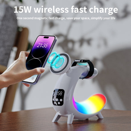 Wireless Charger For Mobile Phone Headphone Wireless Charger Power Bank With Clock Audio And Nigh Light 6 In 1 Charging - V.I.P Digital Presence