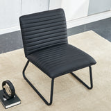 Black minimalist armless sofa chair with PU backrest paired with black metal legs