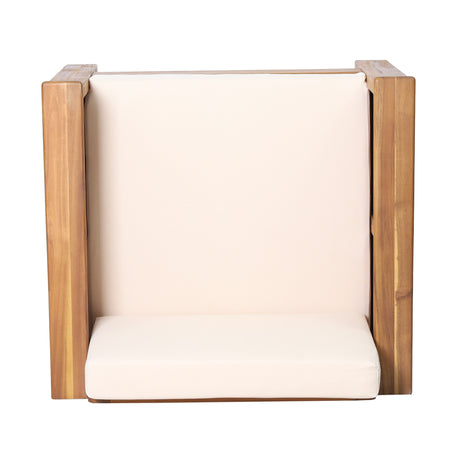 Outdoor Acacia Wood Club Chairs with Cushions, Teak+Beige, 27.75"D x 32"W x 27.75"H - V.I.P Digital Presence
