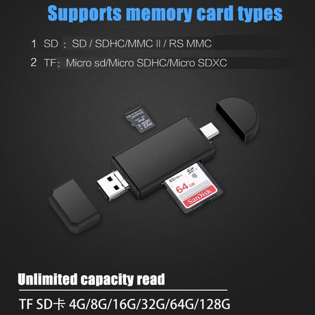 Type C & micro USB & USB 3 In 1 OTG Card Reader  High-speed USB2.0 Universal OTG TF/SD for Android Computer Extension Headers - V.I.P Digital Presence