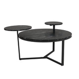Modern coffee table with two display shelves, Black Faux marble surfaces, Tripod-inspired base,Rounded tabletop edges - V.I.P Digital Presence