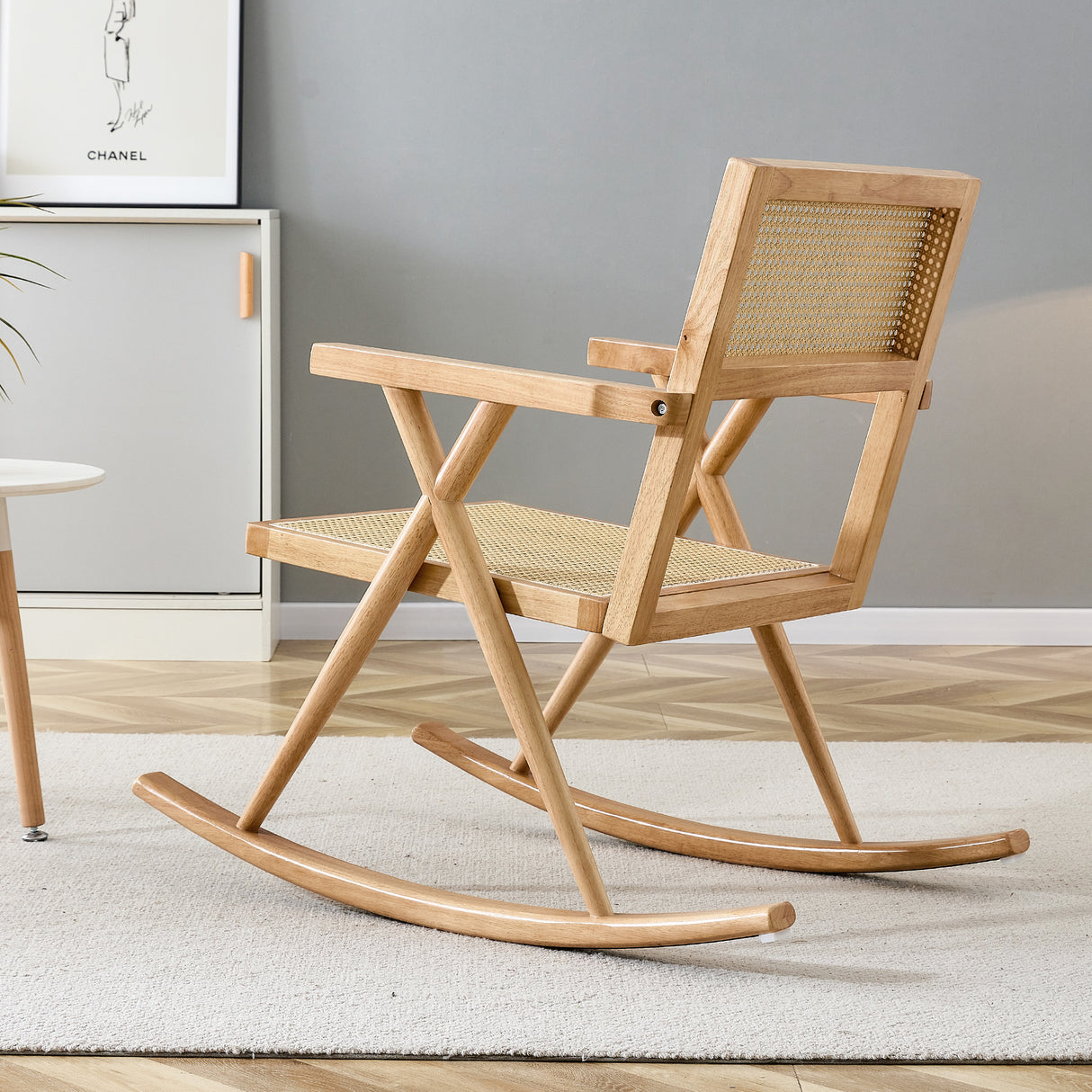 Solid wood+imitation rattan rocking chair allows you to relax quietly indoors and outdoors enhancing your sense of relaxation