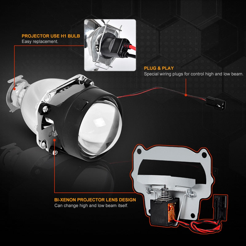 RACBOX 2Pcs 2.5 Inch Universal Bi Xenon HID Projector Lens Silver Black Shroud H1 Xenon LED Bulb H4 H7 Motorcycle Car Headlight - V.I.P Digital Presence