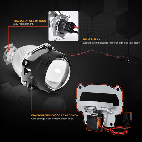 RACBOX 2Pcs 2.5 Inch Universal Bi Xenon HID Projector Lens Silver Black Shroud H1 Xenon LED Bulb H4 H7 Motorcycle Car Headlight - V.I.P Digital Presence
