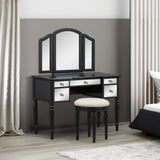 GO 43" Dressing Table Set with Mirrored Drawers and Stool, Tri-fold Mirror, Makeup Vanity Set for Bedroom, Black - V.I.P Digital Presence