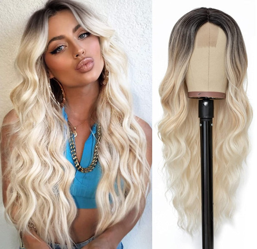 Chemical Fiber Wig Hair, European and American Wigs, Women's Long Curly Hair, Gradually Changing Color, Front Lace Wig Headband - V.I.P Digital Presence