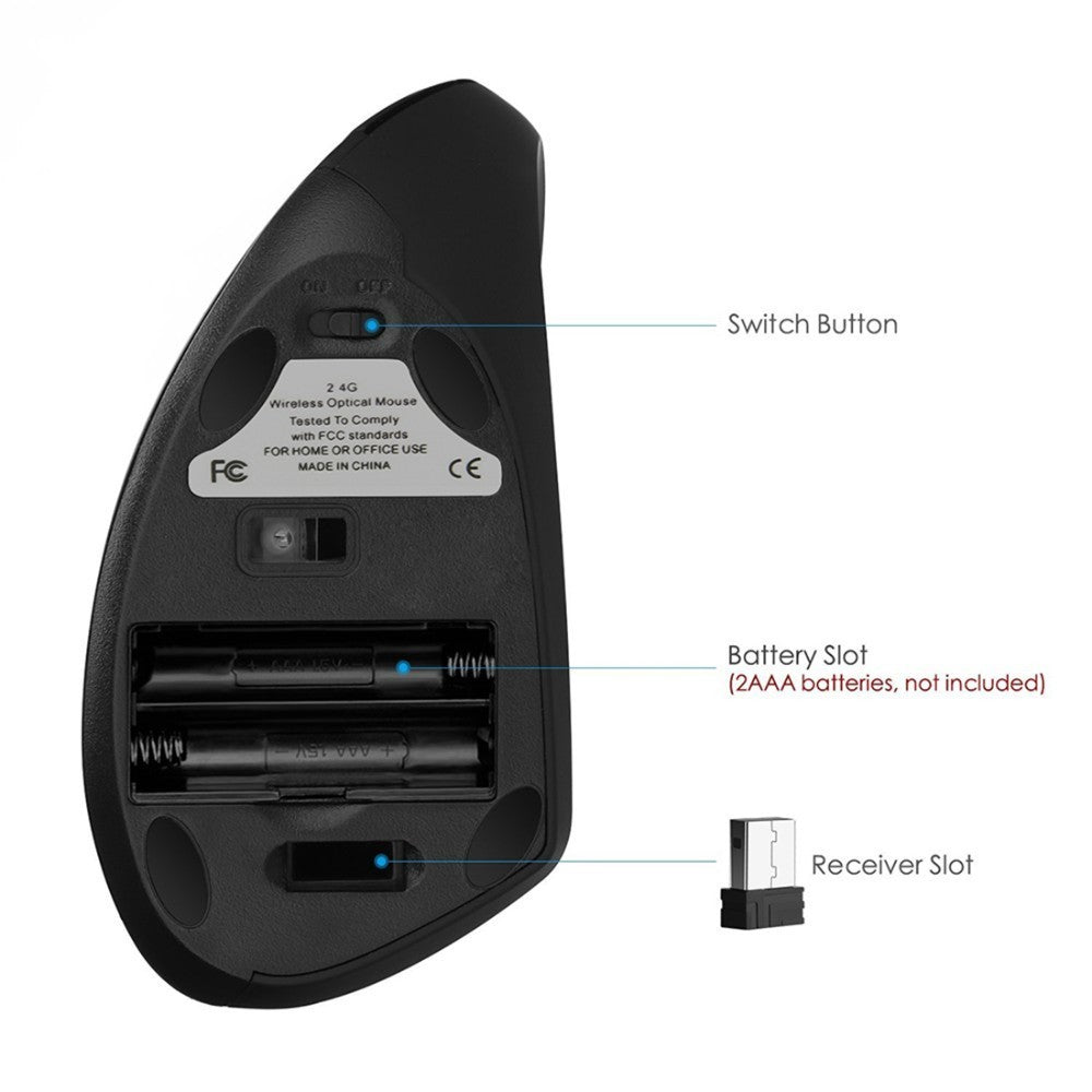 Wireless Mouse Ergonomic Optical 2.4G 800/1200/1600DPI Colorful Light Wrist Healing Vertical Mouse - V.I.P Digital Presence