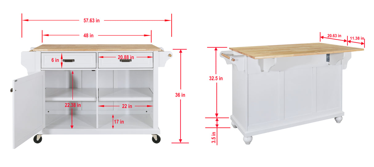 Cambridge Natural Wood Top Kitchen Island with Storage Gray + Solid Wood+MDF