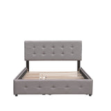 Upholstered Platform Bed with 2 Drawers and 1 Twin XL Trundle Linen Fabric Queen Size - Light Gray