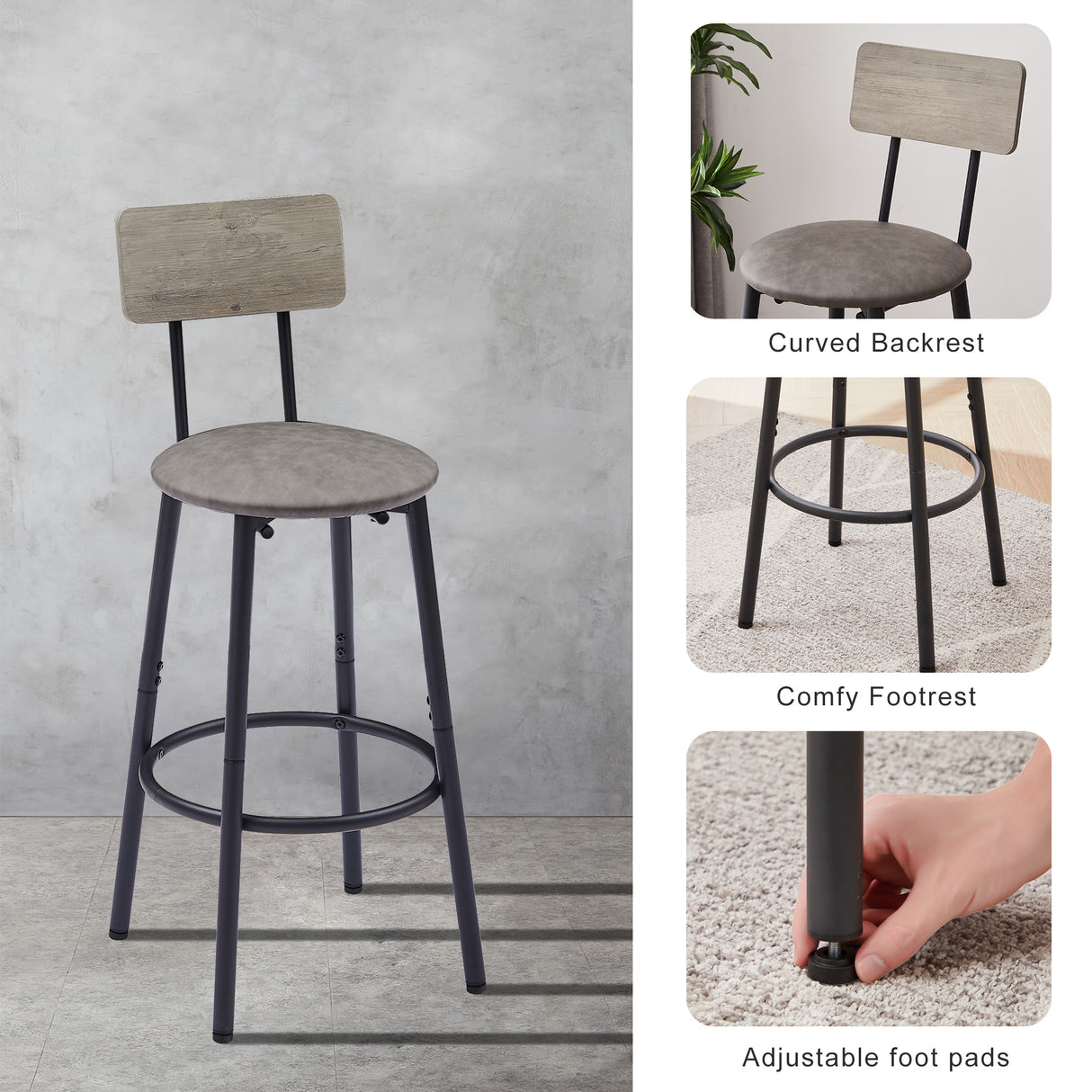 Bar Table Set with 4 Bar stools PU Soft seat with backrest Grey 47.24'' L x 23.62'' W x 35.43'' H - V.I.P Digital Presence