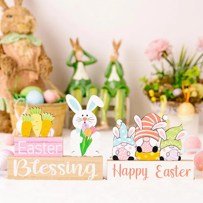 Easter Decoration Supplies Easter Rabbit Flower Hugging Wooden Ornament Rabbit Dwarf Desktop Decoration - V.I.P Digital Presence