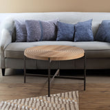33"Modern Thread Design Round Coffee Table MDF Table Top with Cross Legs Metal Base