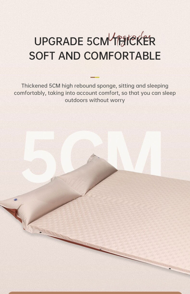 Colchón de aire autoinflable con diseño de camuflaje, ideal para camping y almohada. 