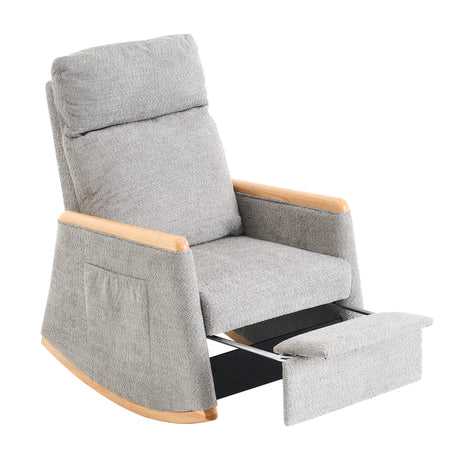 Accent Rocking Chair with Footrest High Back Rubber Wood Rocking Legs Bedroom Living Space 38.6D X 26.8W X 40.6H Inch - V.I.P Digital Presence