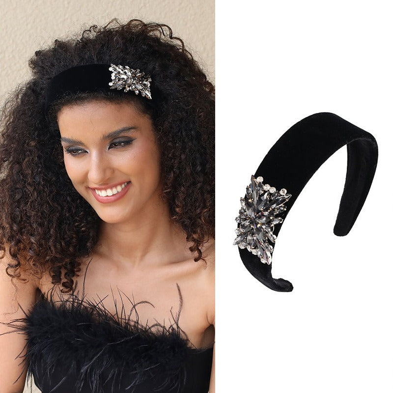 Fashionable solid color rhinestone wide edge sponge hair hoop - V.I.P Digital Presence