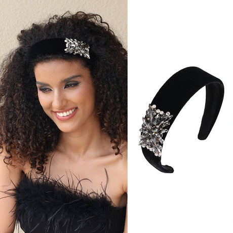 Fashionable solid color rhinestone wide edge sponge hair hoop - V.I.P Digital Presence