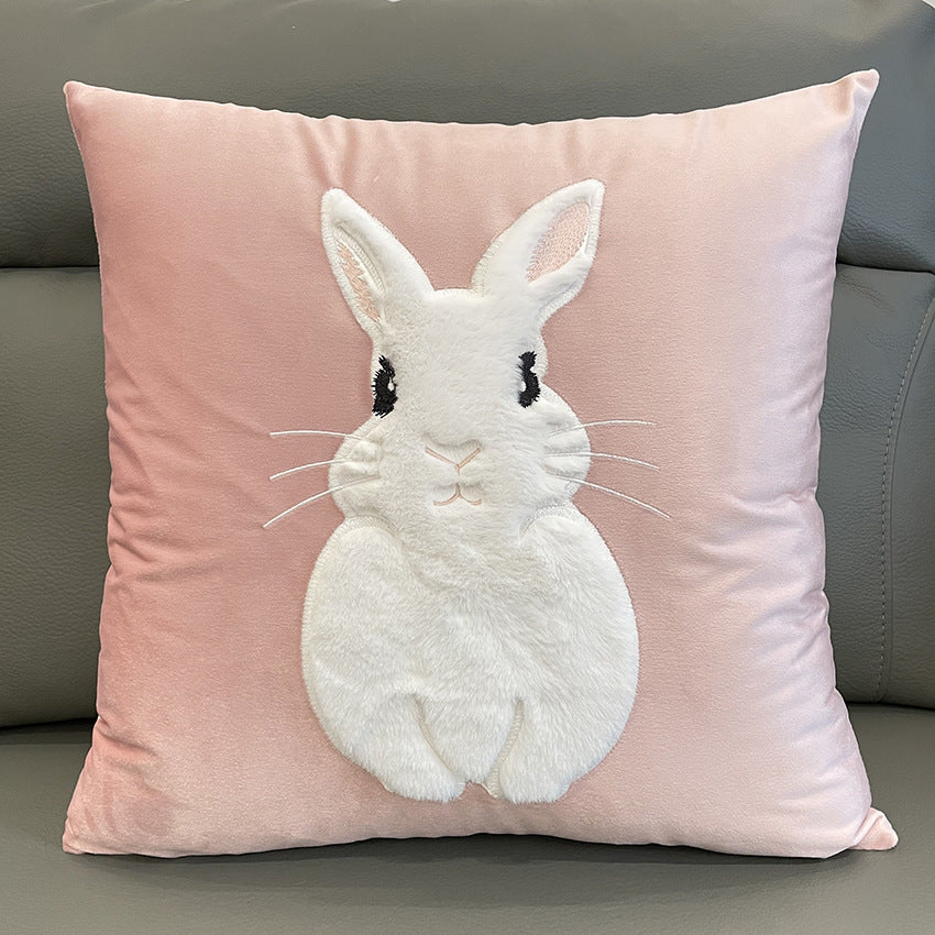 Soft Rabbit Pillow Cover Sofa Cushion Velvet Embroidered Pillow Girl's Heart Pink Cartoon Pillow Cover Cute - V.I.P Digital Presence