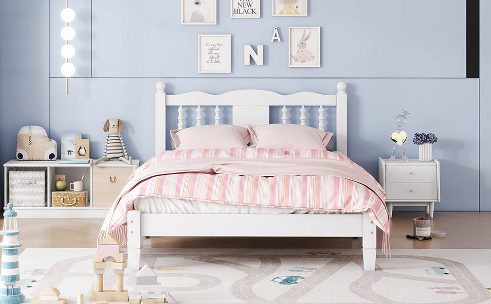 Twin Bed with Column-Decoration Headboard, with Bed Slats,White - V.I.P Digital Presence