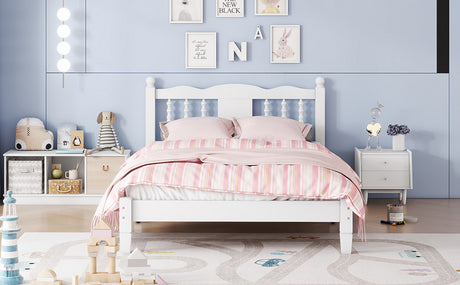 Twin Bed with Column-Decoration Headboard, with Bed Slats,White - V.I.P Digital Presence