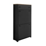 ONTREND with 2 flip drawers, top shoe cabinet with drawers, independent shoe rack with adjustable panel, for hallway use, black - V.I.P Digital Presence