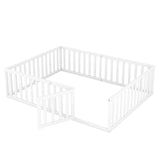 Queen Size Wood Floor Bed Frame with Fence and Door White(OLD SKU:WF289663AAK)
