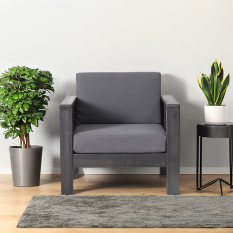 ( Set of 2) Outdoor Acacia Wood Club Chairs with Cushions, Dark Gray, 27.75"D x 32"W x 27.75"H - V.I.P Digital Presence