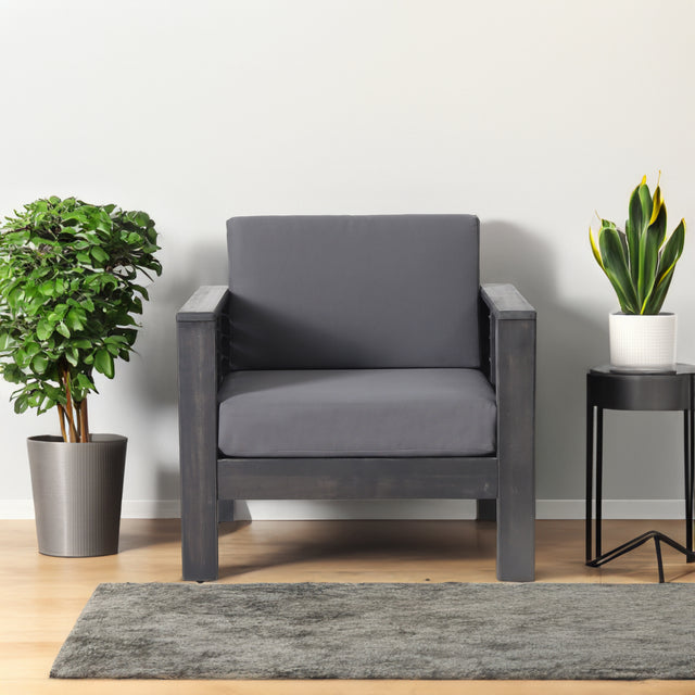 ( Set of 2) Outdoor Acacia Wood Club Chairs with Cushions, Dark Gray, 27.75"D x 32"W x 27.75"H - V.I.P Digital Presence