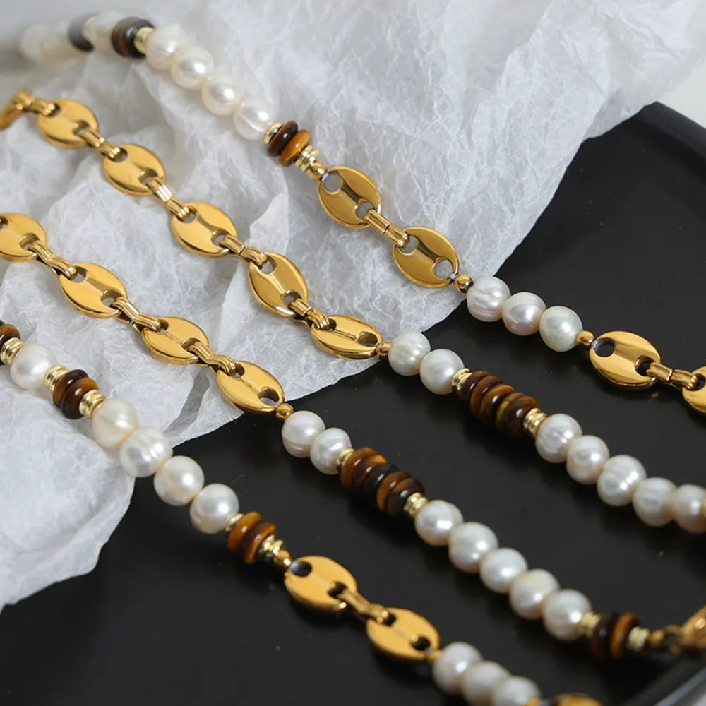 Freshwater Pearl Tiger Eye Stone Pig Nose Bracelet - V.I.P Digital Presence