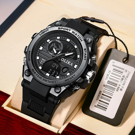 Men's dual display waterproof electronic watch, outdoor sports timing multifunctional quartz electronic watch, shock resistant student watch - V.I.P Digital Presence