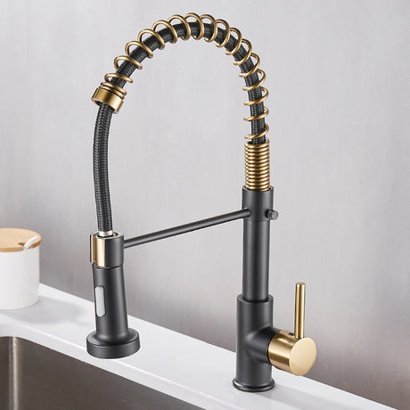 All copper spring faucet, kitchen sink with rotatable pull-out paint, black and gold dots - V.I.P Digital Presence