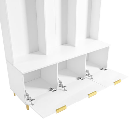 Large storage hall tree with bench, multifunctional storage platform, luxury clothes hanger equipped with 6 gold hooks - V.I.P Digital Presence