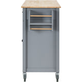 Kitchen Island Cart with Solid Wood Top and Locking Wheels 54.3 Inch Width (Grey Blue)