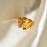 Stainless Steel Inlaid Rhinestone Bypass Ring - V.I.P Digital Presence