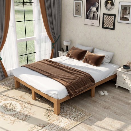 Queen Size Wood Platform Bed Frame,No Box Spring Needed,Strong Wood Slat Support, Easy Assembly - V.I.P Digital Presence