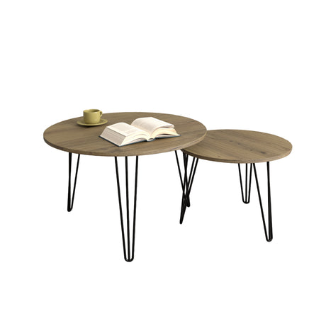 27.56'' Round Nesting Coffee Table Set of 2, Circular Nesting End Table Set  Sturdy Metal Base for Living Room, bedroom, Brown - V.I.P Digital Presence