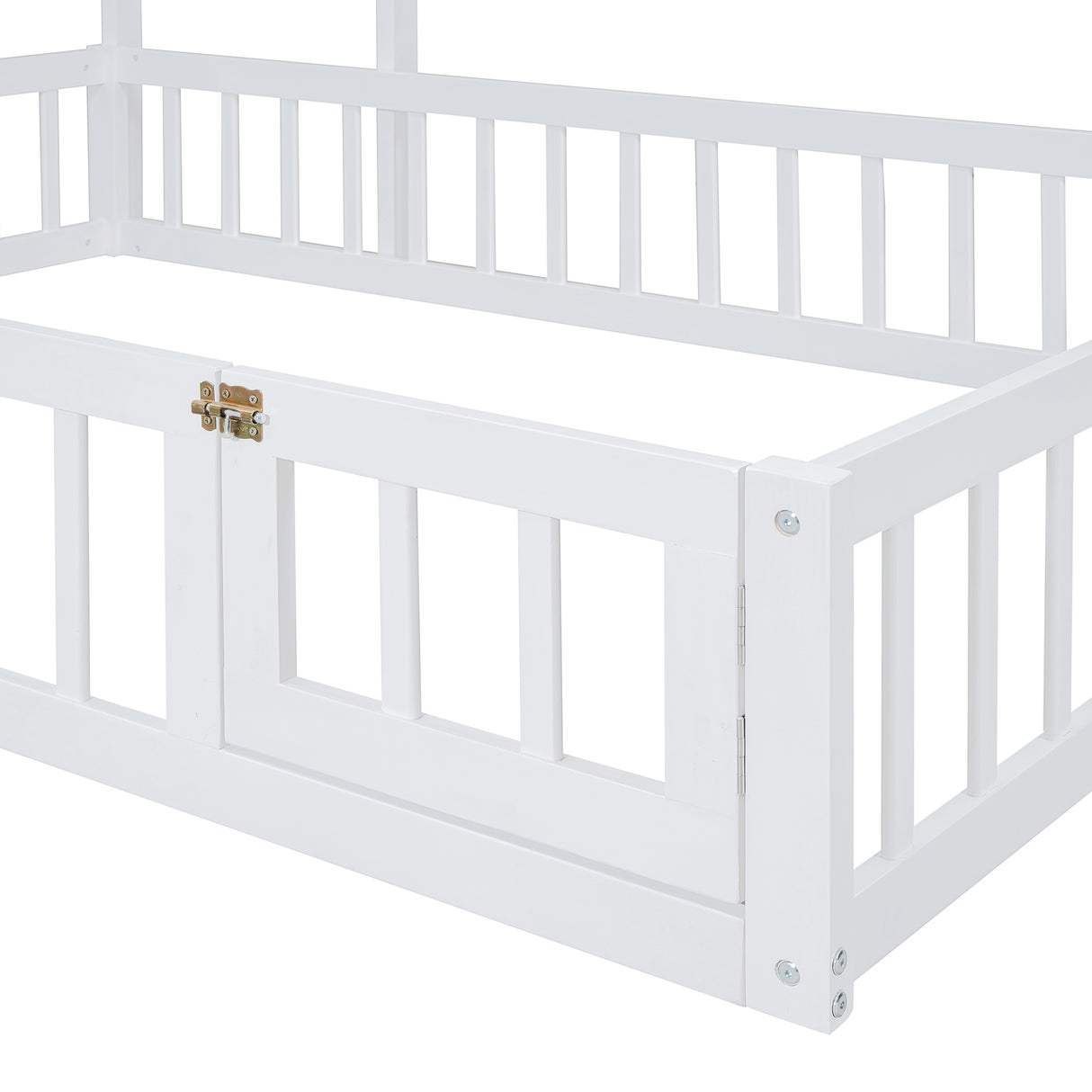 Wooden Full Size Children's Bed with Detachable Headboard and Integrated Clothes Drying Rack, White - V.I.P Digital Presence