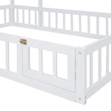 Wooden Full Size Children's Bed with Detachable Headboard and Integrated Clothes Drying Rack, White - V.I.P Digital Presence