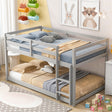 Twin over Twin Floor Bunk Bed,Grey - V.I.P Digital Presence