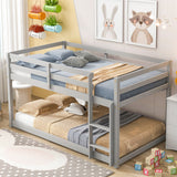 Twin over Twin Floor Bunk Bed,Grey - V.I.P Digital Presence