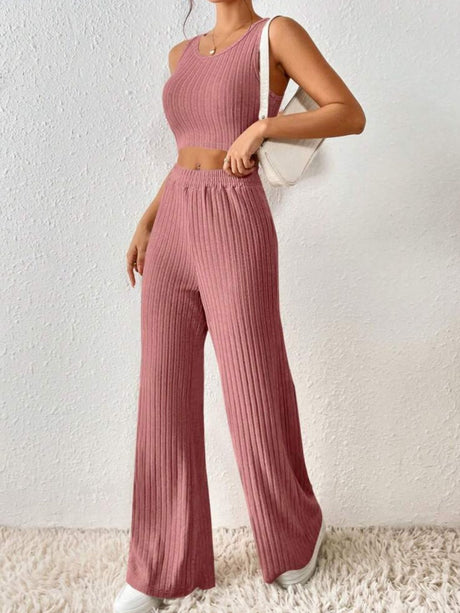 Ribbed Knit Tank & Lounge Pants Set