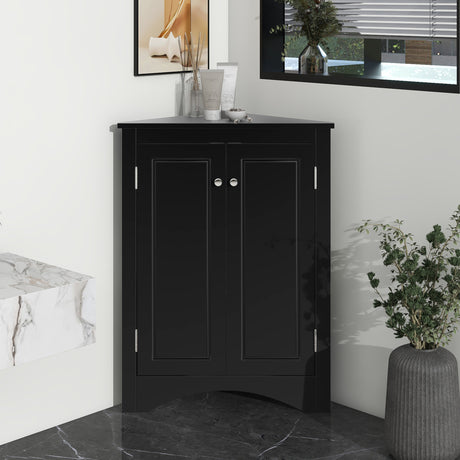 Black Triangle Bathroom Storage Cabinet with Adjustable Shelves, Freestanding Floor Cabinet for Home Kitchen - V.I.P Digital Presence