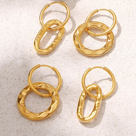 Geometric ring buckle ear ring retro asymmetric design titanium steel ear jewelry - V.I.P Digital Presence