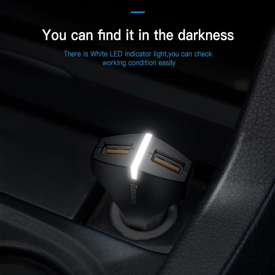 Baseus  Charge 3.0 Car Charger 5V3A Dual USB Port QC3.0 Quick Charger Mobile Phone Fast Charging Charger 2 USB Car-Charger - V.I.P Digital Presence