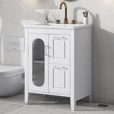 24" Bathroom Vanity with Sink, Bathroom Vanity Cabinet with Two Drawers and Door, Adjustable Shelf, Solid Wood and MDF, White - V.I.P Digital Presence