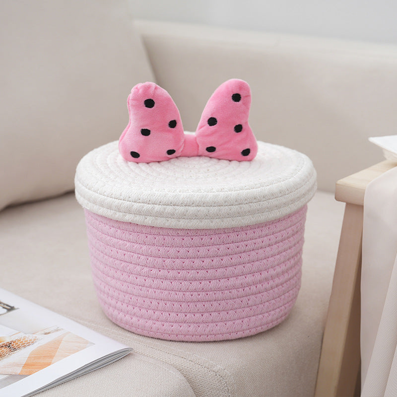 Cartoon cute home desktop sundries storage basket bedroom ornaments cotton rope storage basket with lid - V.I.P Digital Presence