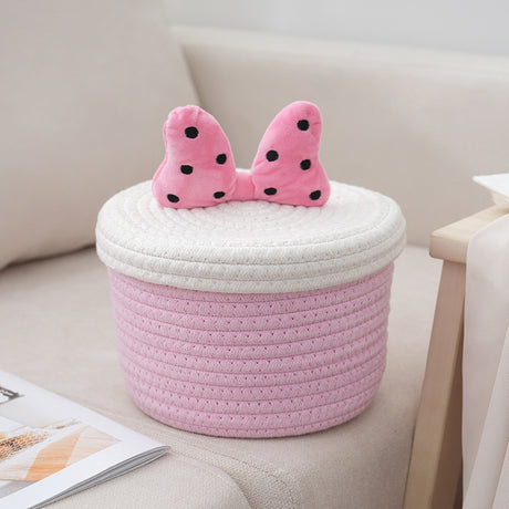 Cartoon cute home desktop sundries storage basket bedroom ornaments cotton rope storage basket with lid - V.I.P Digital Presence