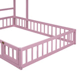 Wooden Full Size Children's Bed with Detachable Headboard and Integrated Clothes Drying Rack, Pink - V.I.P Digital Presence