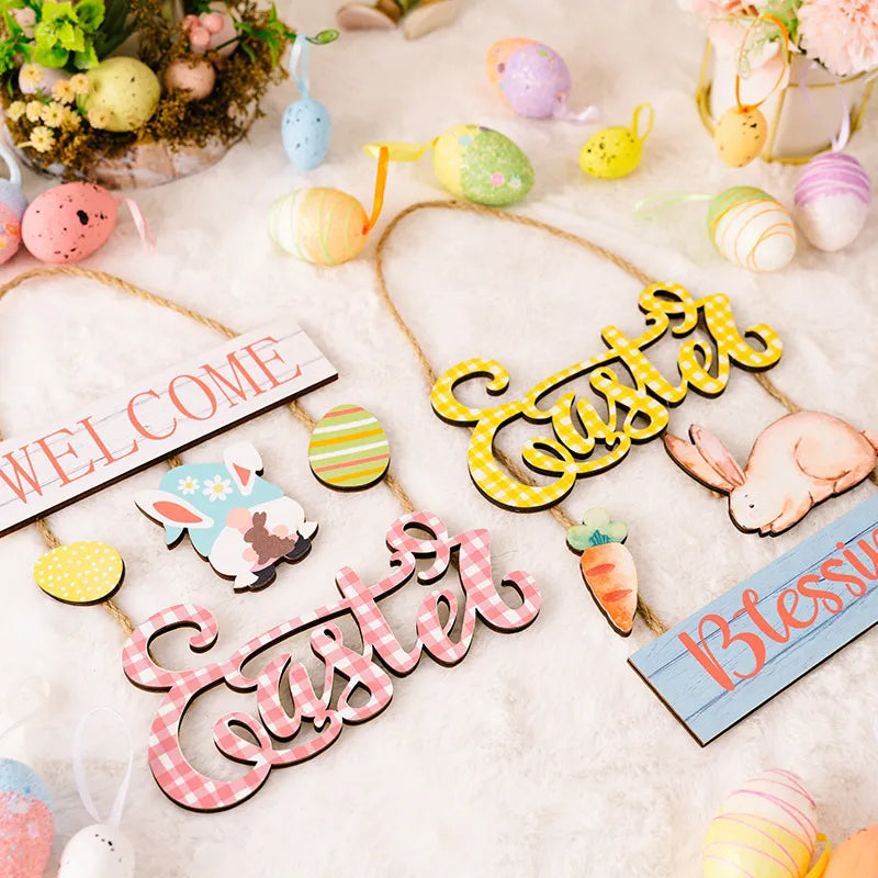 Easter decoration supplies Easter grid letter wooden pendant cartoon Easter egg rabbit pendant - V.I.P Digital Presence