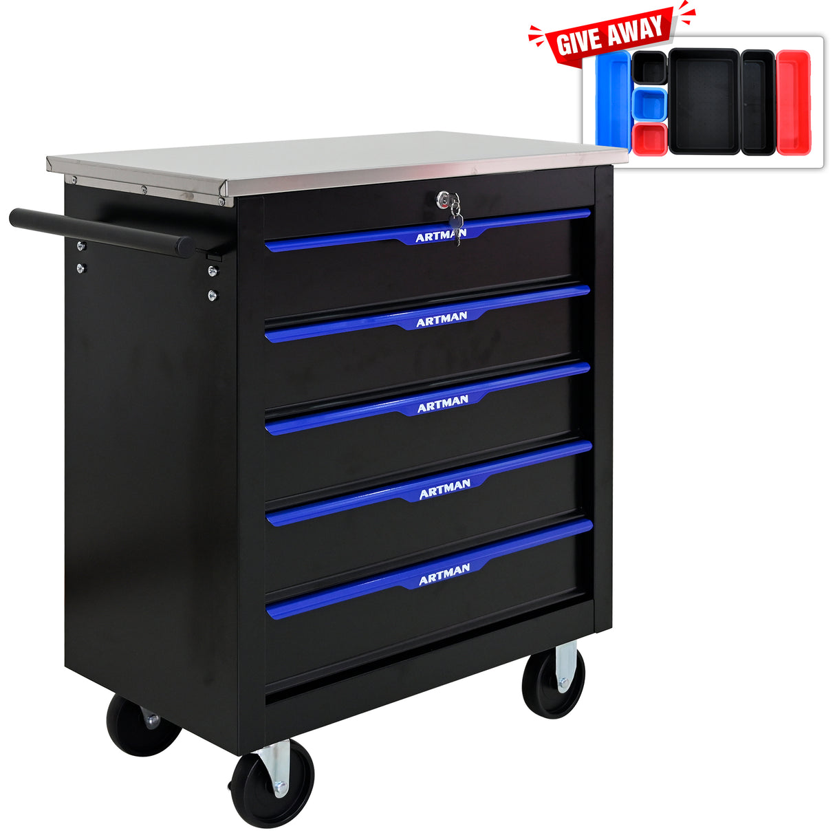 5 DRAWERS MULTIFUNCTIONAL TOOL CART WITH WHEELS-BLACK+BLUE - V.I.P Digital Presence